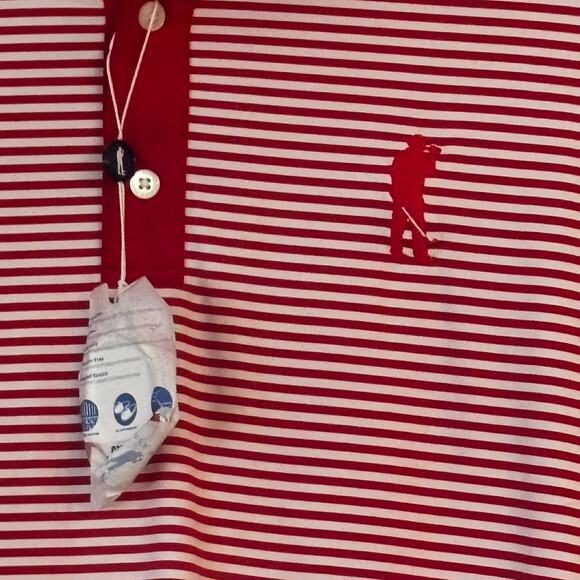 U Suck at Golf USAG Polo Shirt L NEW Red Striped Extreme Comfort Stretch - Picture 4 of 11